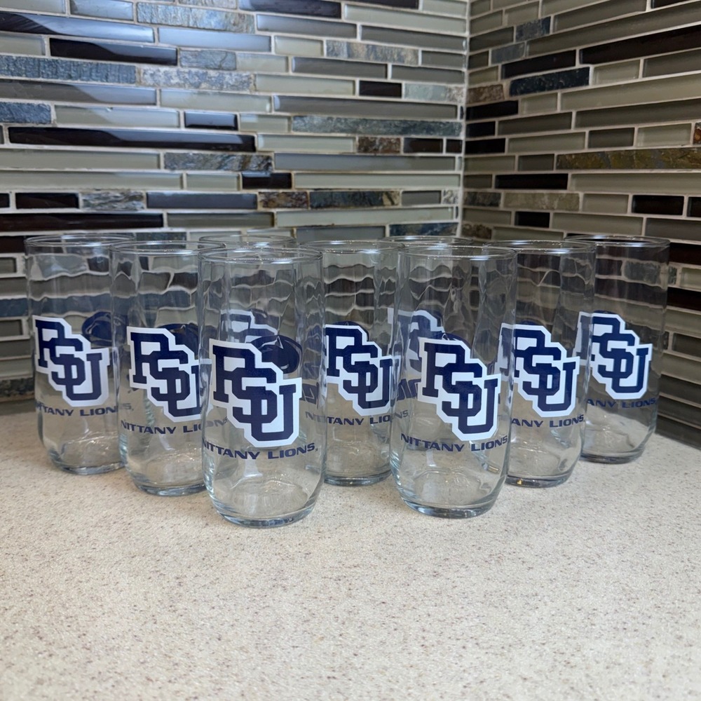 Vintage Libbey Penn State Nittany Lions Glass Tumblers Set of 9 PSU 12oz